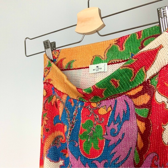 Etro Italy Silk Linen Slit Knit Stretch Pull on Midi Body Cone Skirt EU38 US4 - Picture 6 of 8